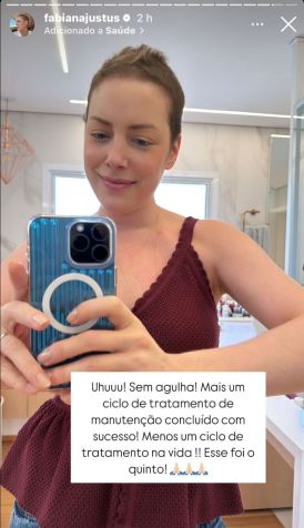Influenciadora comemorou encerramento de ciclo em tratamento de manutenção • Instagram/Fabiana Justus