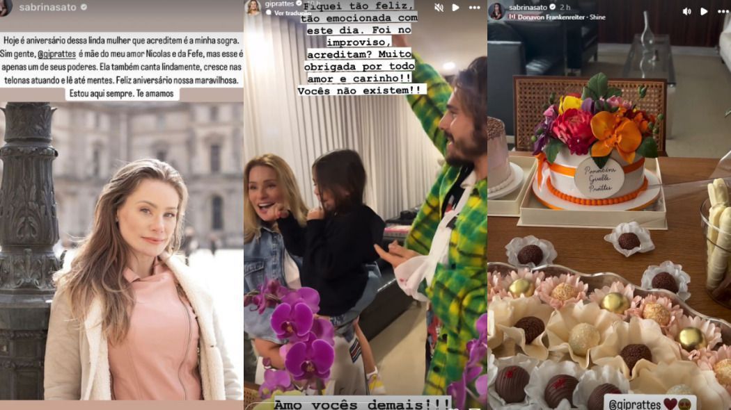 Sabrina Sato e Nicolas Prattes organizaram juntos uma festa para Giselle de Prattes, que comemorou 44 anos no sábado (28) • Instagram/Giselle de Prattes/Sabrina Sato