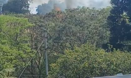 Fogo atinge mata entre duas escolas em Carapicuíba (SP)