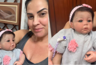 Graciele mostra boneca que simula filha com Zezé dada por Sabrina Sato; veja