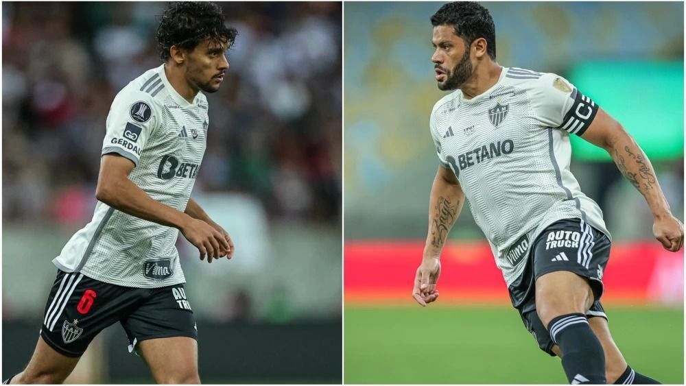 Scarpa (esq) e Hulk (dir) em jogo do Atlético pela Copa Libertadores