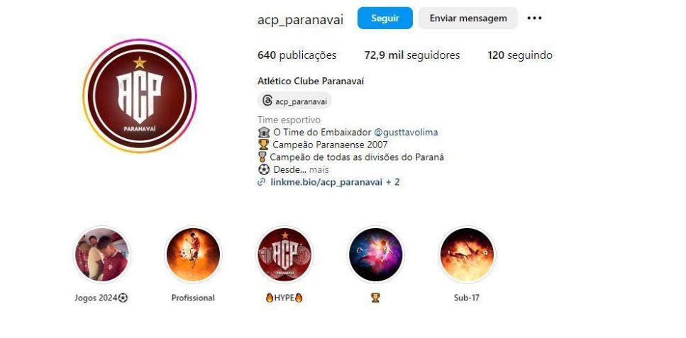 Perfil do Atlético Clube Paranavaí faz referência a Gusttavo Lima • Reprodução/Instagram Paranavaí