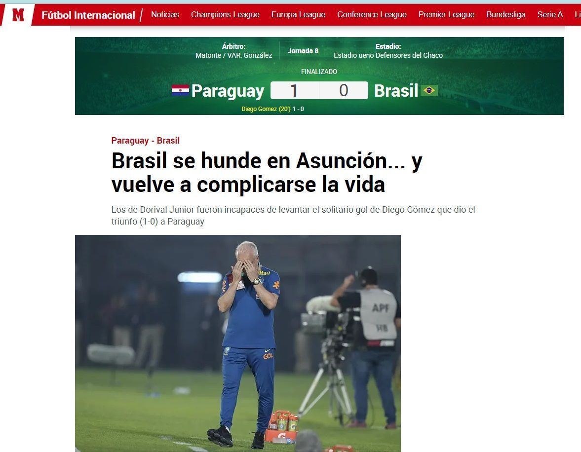 Jornal Marca disse que Brasil "se afundou" • Reprodução/jornal Marca