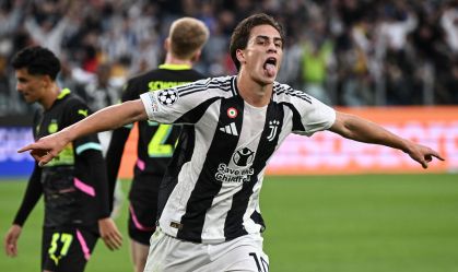 Kenan Yildiz comemora o primeiro gol da Juventus no duelo