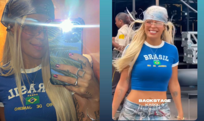 Antes de se apresentar no Rock in Rio, Karol G posa com camiseta do Brasil; veja