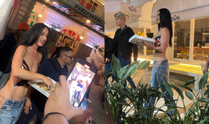 Katy Perry distribui pizza para fãs na porta de hotel no Rio