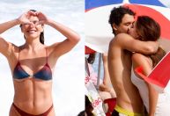 Mariana Goldfarb beija o namorado, Rafael Kemp, em praia do Rio