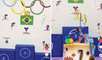 Rebeca Andrade vira tema de festa de "mesversário"; assista