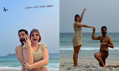 Ator de "Renascer" pede namorada em casamento com avião na praia