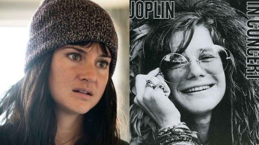 Montagem com Sheilene Woodley em "Big Little Lies" e a capa do CD "Joplin in Concert", de Janis Joplin