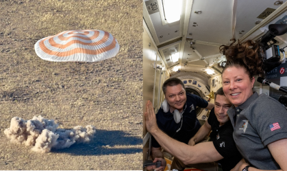 Astronautas russos retornam à Terra e batem recorde de tempo em órbita