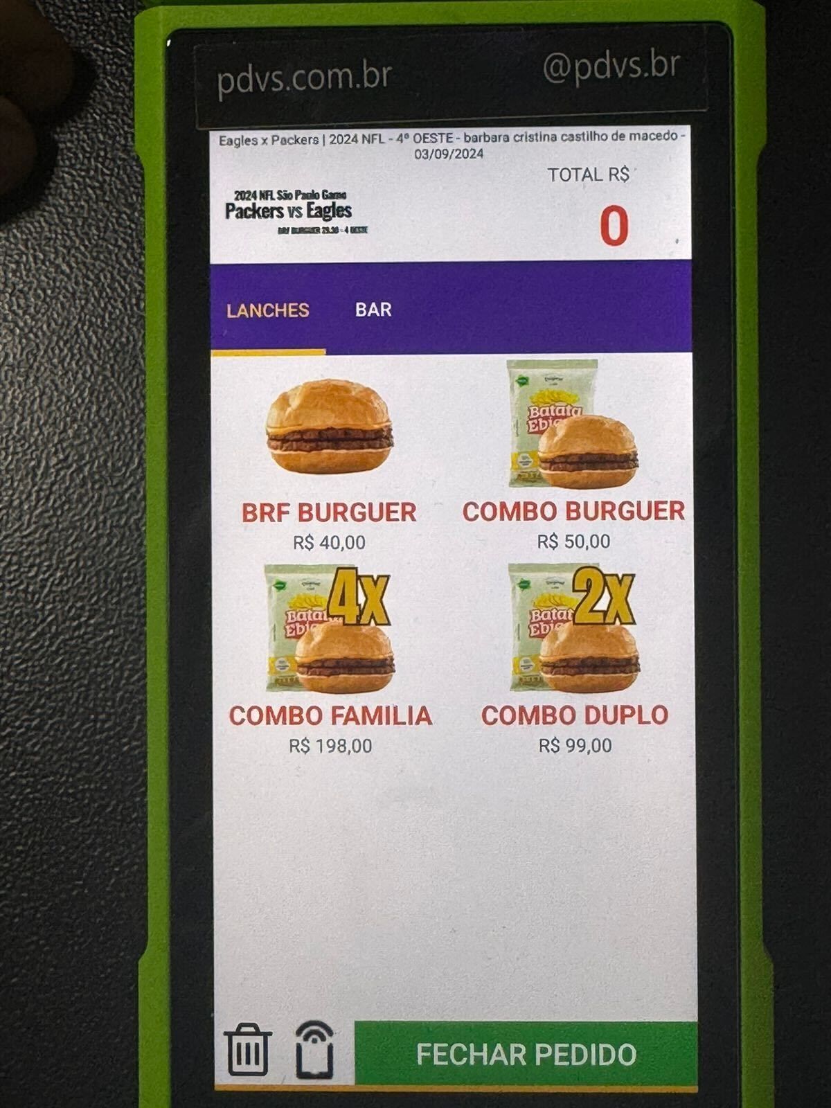 Preços das comidas no jogo da NFL no Brasil • Luccas Oliveira