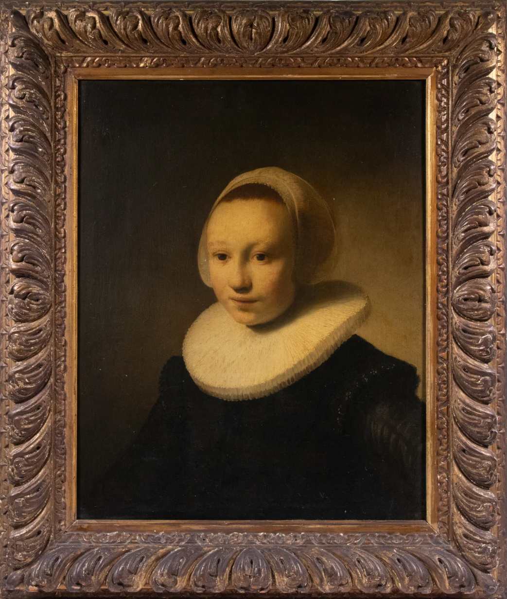 Retrato que foi vendido no final de agosto, foi pintado em um painel de carvalho com suporte e foi descoberto montado em uma moldura holandesa dourada entalhada à mão • Thomaston Place Auction Gallerie