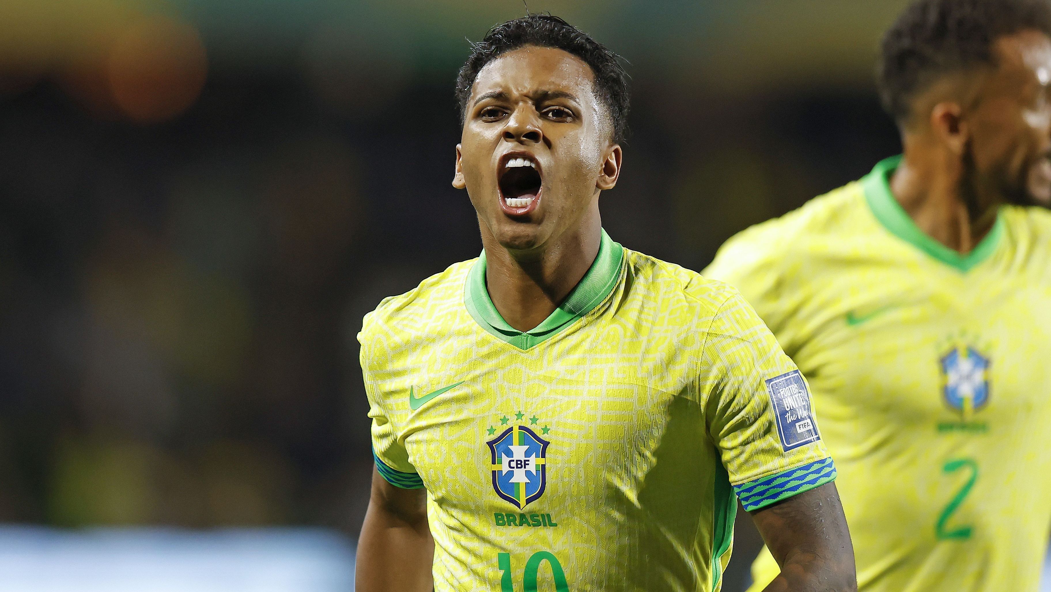 Rodrygo comemora gol nas Eliminatórias da Copa