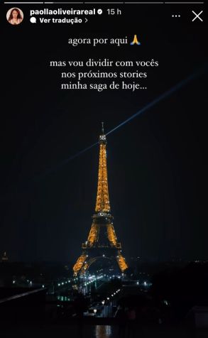 Paolla Oliveira avisou sobre saga na Torre Eiffel • Instagram/Paolla Oliveira