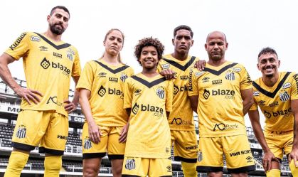 Uniforme 3 Santos, com Luan Peres, Ketlen, Kauan Basile, Souza, Léo e Pituca
