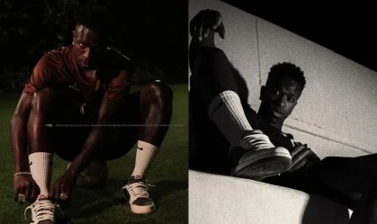 Vinícius Jr. em campanha de lançamento de tênis da Jordan em parceria com Travis Scott