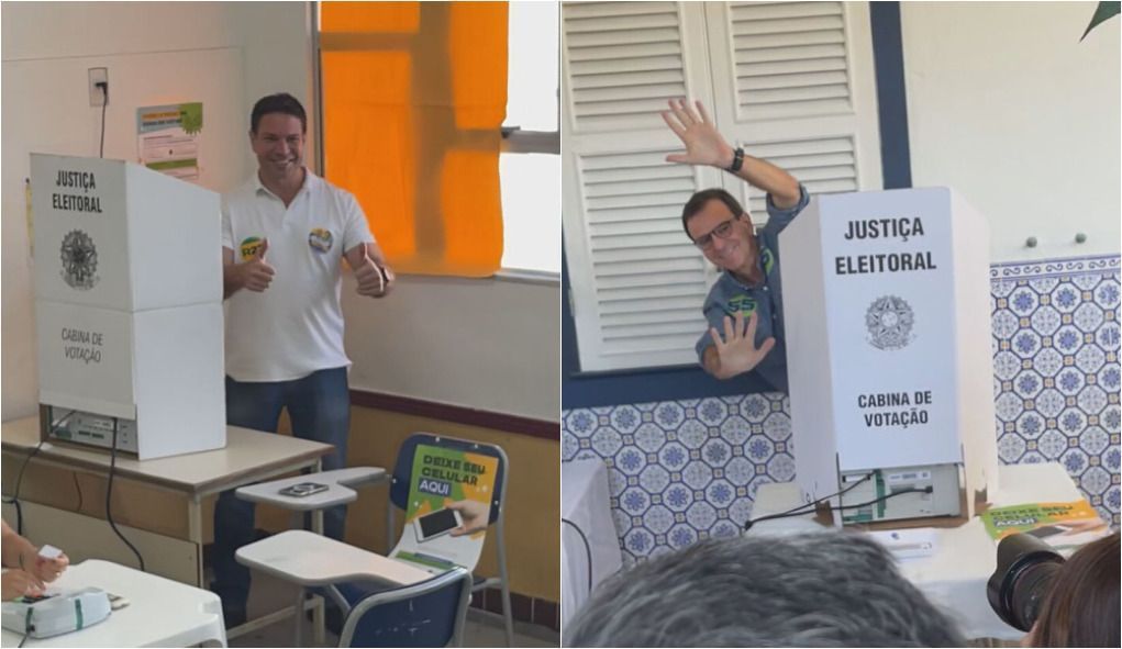 Candidatos Alexandre Ramagem (PL) e Eduardo Paes (PSD) votam nas eleições municipais do Rio de Janeiro, neste domingo (6).