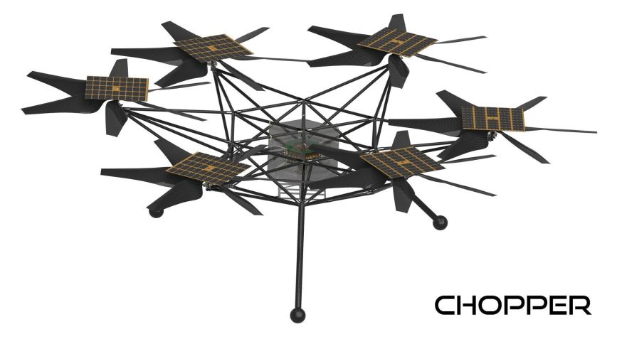 Renderização 3D do novo helicóptero de Marte, Chopper, em desenvolvimento pela Nasa • Theodore (Teddy) Tzanetos /LinkedIn