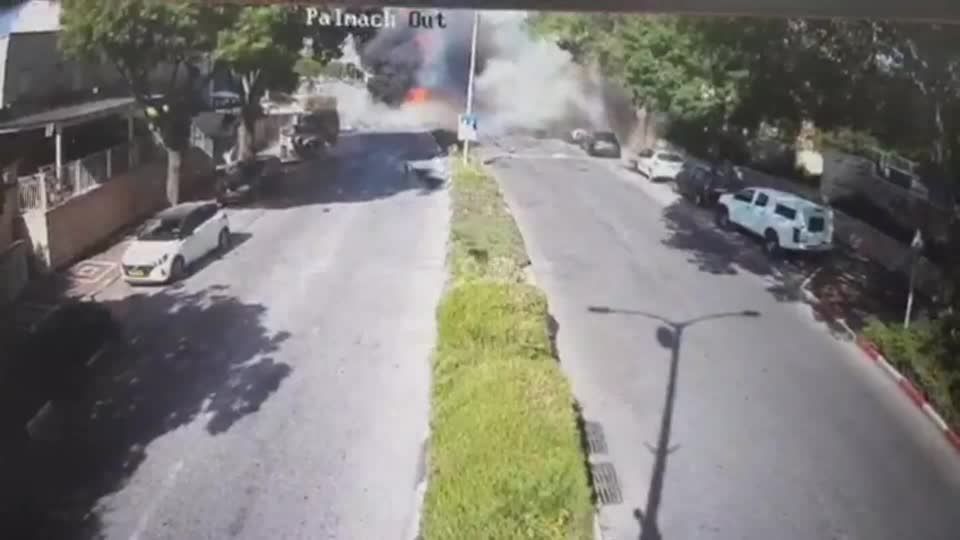 Moment when rocket hits northern Israeli town during Hezbollah rocket barrage