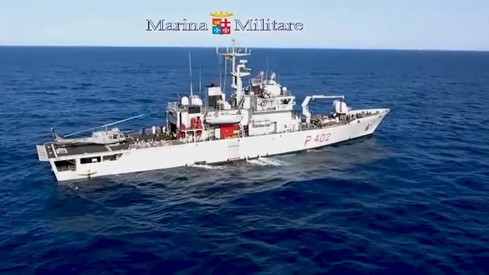 File of military Libra ship that carries first group of migrants to Albania