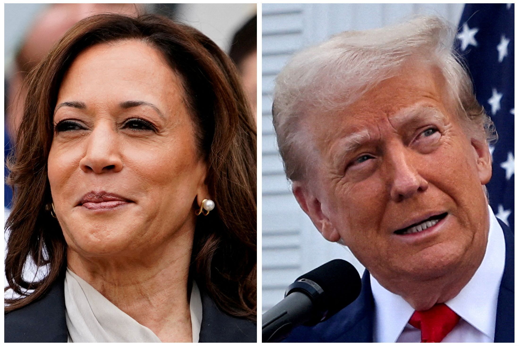 Combinação de fotos de Kamala e Trump