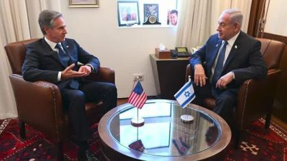 Antony Blinken, secretário de Estado dos EUA, e Benjamin Netanyahu, primeiro-ministro de Israel