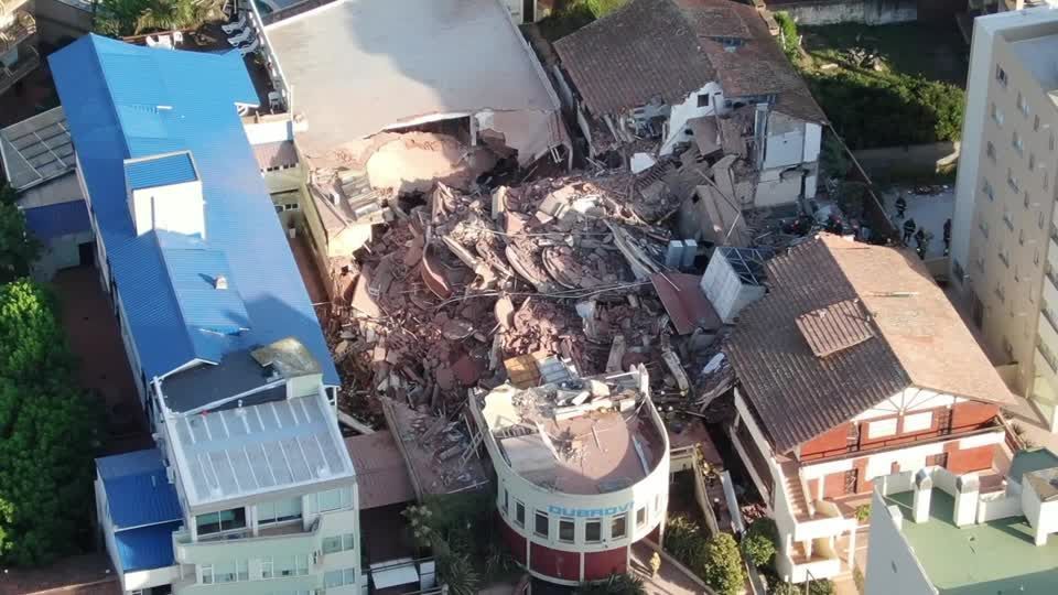 Drone shows hotel collapsed building in Argentina, firefighters search for trapped people