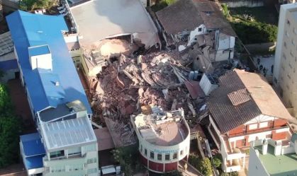 Drone registra imagens de escombros após hotel desabar na Argentina; veja vídeo