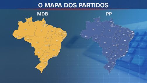 Mapa mostra os estados onde o MDB e PP venceram as disputas por prefeituras