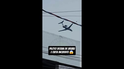 Momento em que o jato desvia de ave na aproximação ao aeroporto de Guarulhos