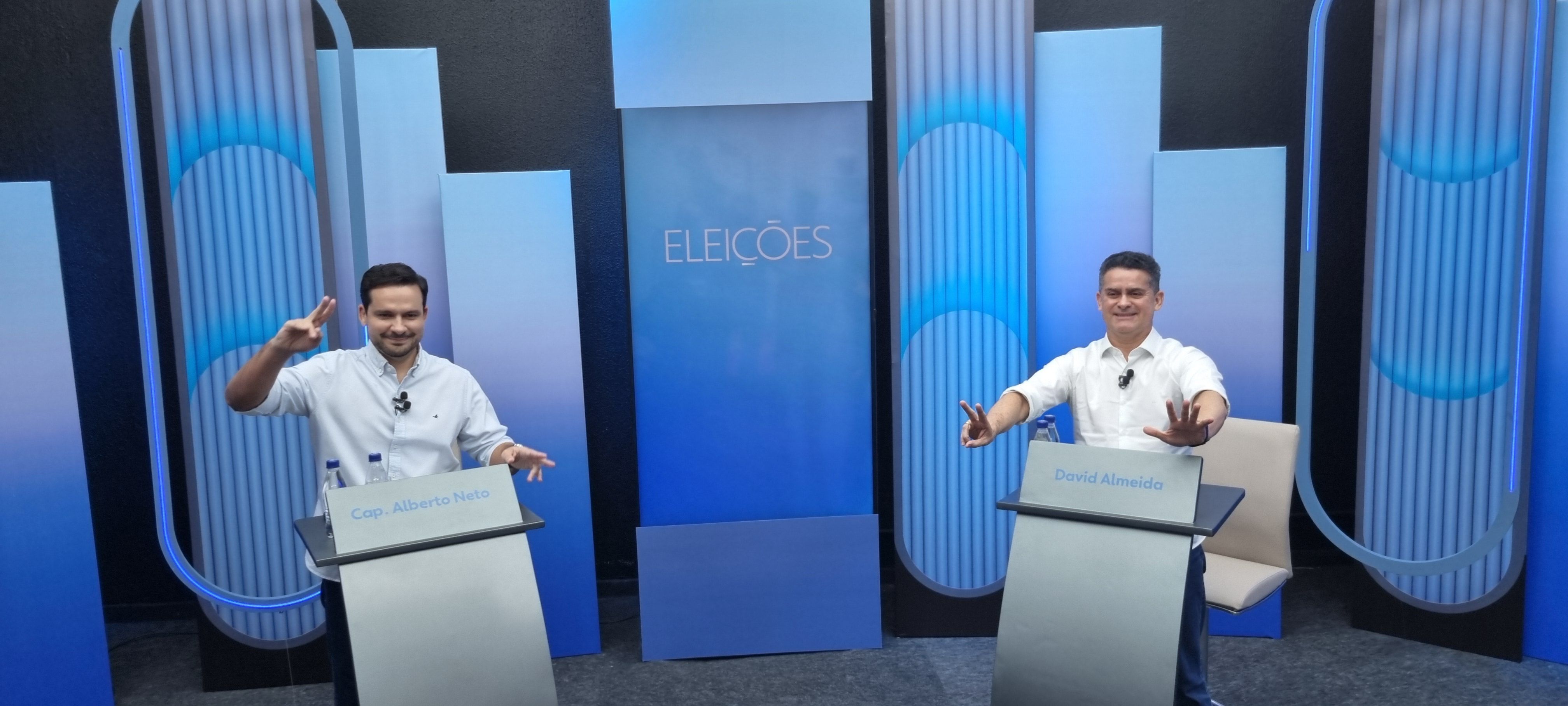 Capitão Alberto Neto e David Almeida na preparação para o último debate em Manaus