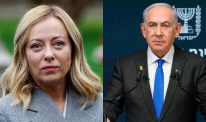 Giorgia Meloni e Benjamin Netanyahu, primeiros-ministros da Itália e de Israel, respectivamente