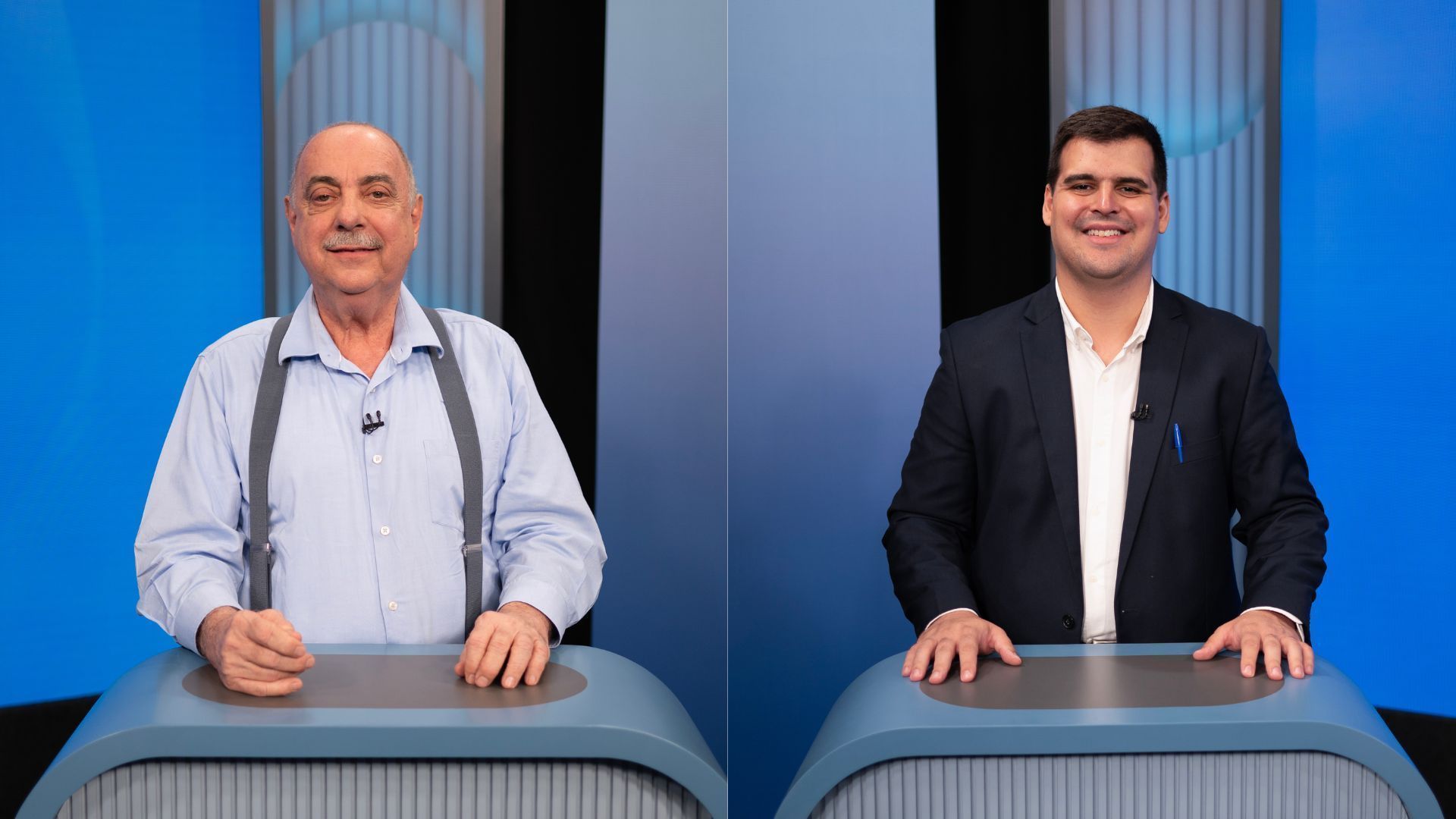 Os candidatos à Prefeitura de Belo Horizonte Fuad Noman (PSD, à esquerda) e Bruno Engler (PL) • Douglas Magno/TV Globo