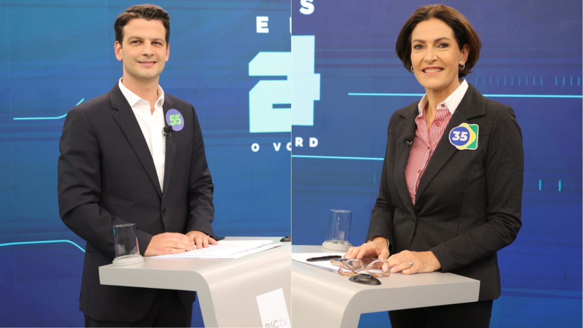 Pimentel (à esquerda) e Graeml debateram em Curitiba no sábado (19) • Igor Corrêa