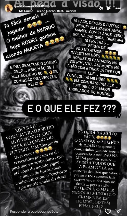 Ex-empresário ataca Ferreirinha nas redes sociais • Reprodução/Instagram