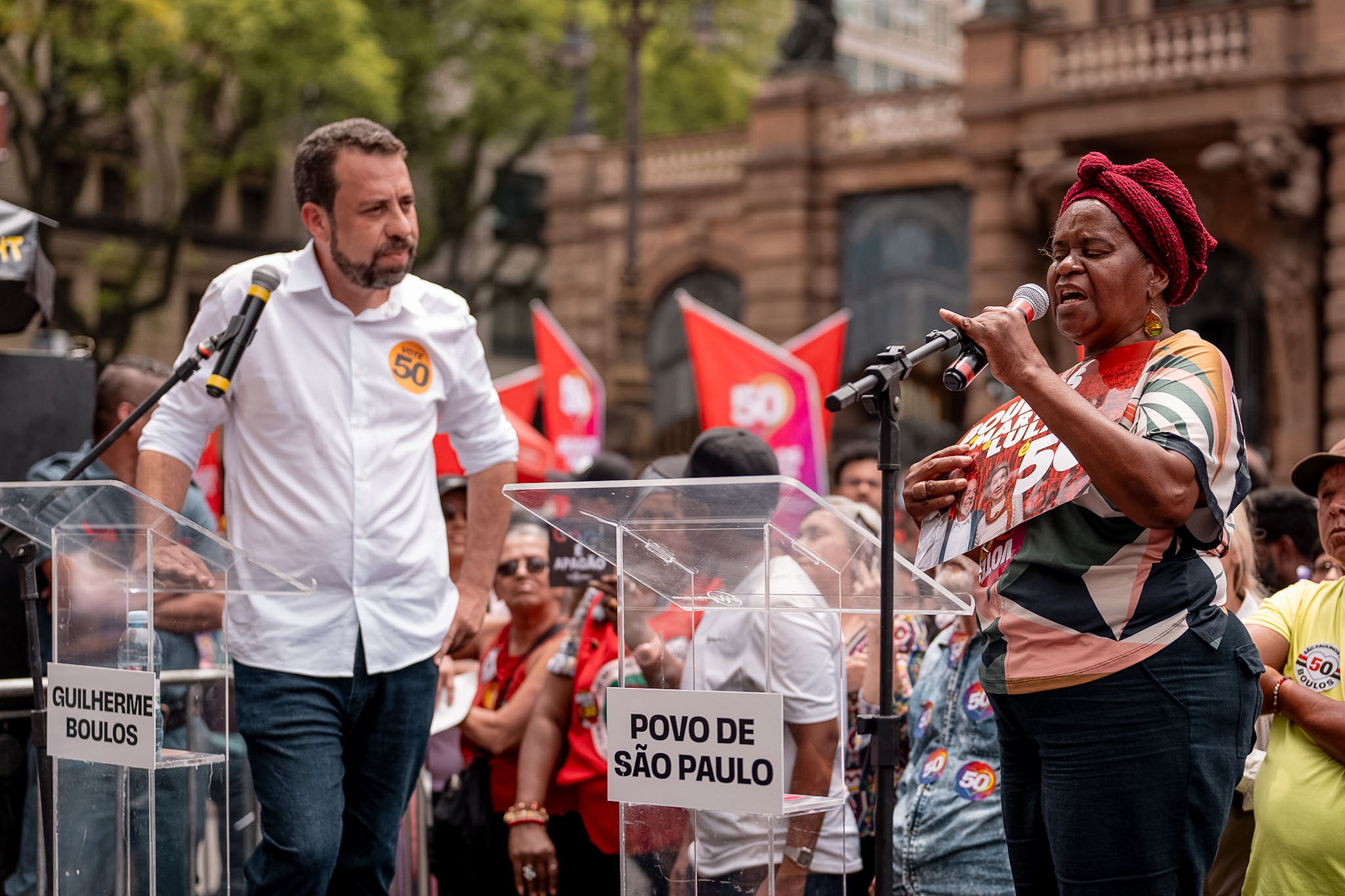 Guilherme Boulos durante evento de campanha no centro de São Paulo • 18/10/2024 - Reprodução/Leandro Paiva/Campanha Ricardo Nunes