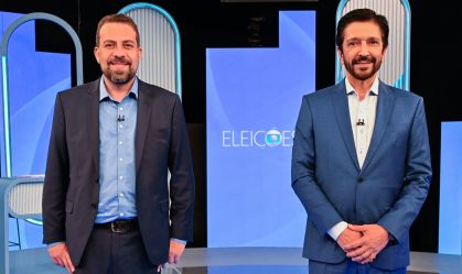Os candidatos Guilherme Boulos (à esquerda) e Ricardo Nunes no último debate antes do segundo turno