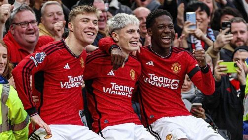 Jogadores do United durante celebração de gol