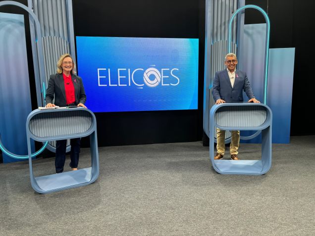 Maria do Rosário (à esquerda) e Sebastião Melo participaram do último debate para à Prefeitura de Porto Alegre • 25/10/2024 - Camila Santos