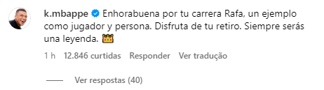 Mbappé elogia Rafael Nadal • Reprodução / Instagram