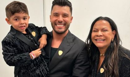 Murilo Huff com o filho e mãe de Marília Mendonça