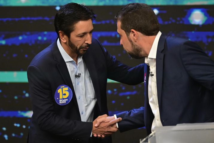 Os candidatos Ricardo Nunes (MDB) e Guilherme Boulos (PSOL), durante Debate para Prefeito de São Paulo realizado na TV Bandeirantes/14/10/2024 - Eduardo Carmim/Agência O Dia/Estadão Conteúdo