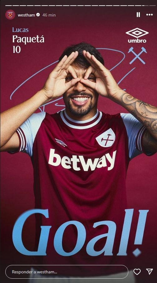 Paquetá marca e West Ham goleia na Premiere League • Reprodução/Instagram
