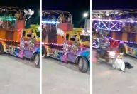 Personagem de carreta furacão dá pirueta no ar e é atropelado por moto; veja