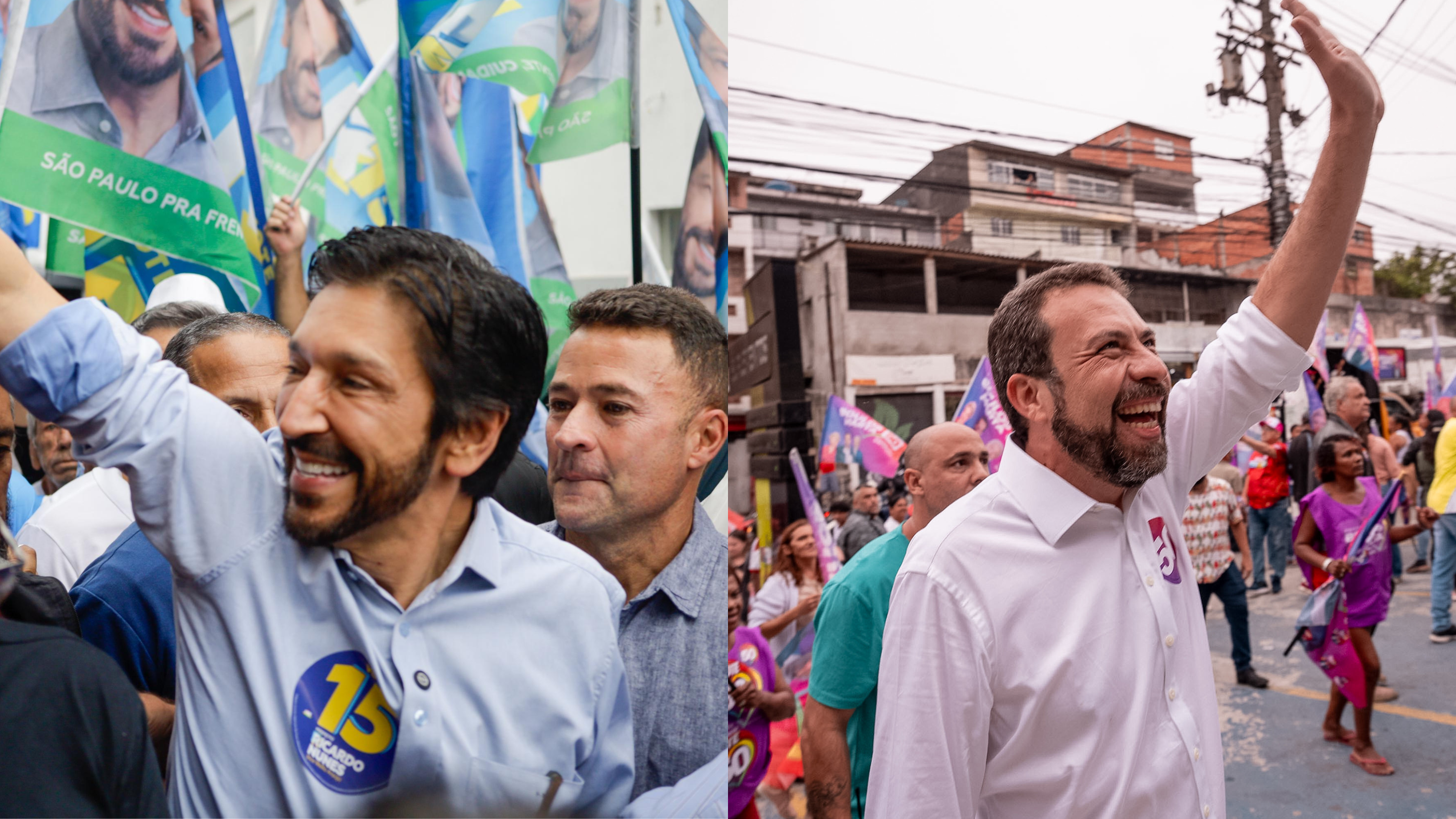 Ricardo Nunes e Guilherme Boulos durante a campanha para o segundo turno das eleições de 2024