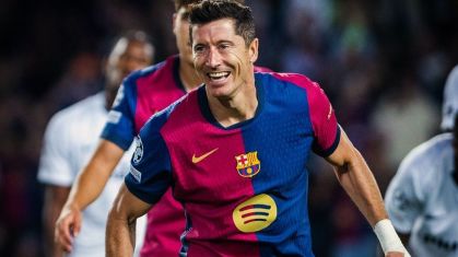 Lewandowski atuando pelo Barcelona