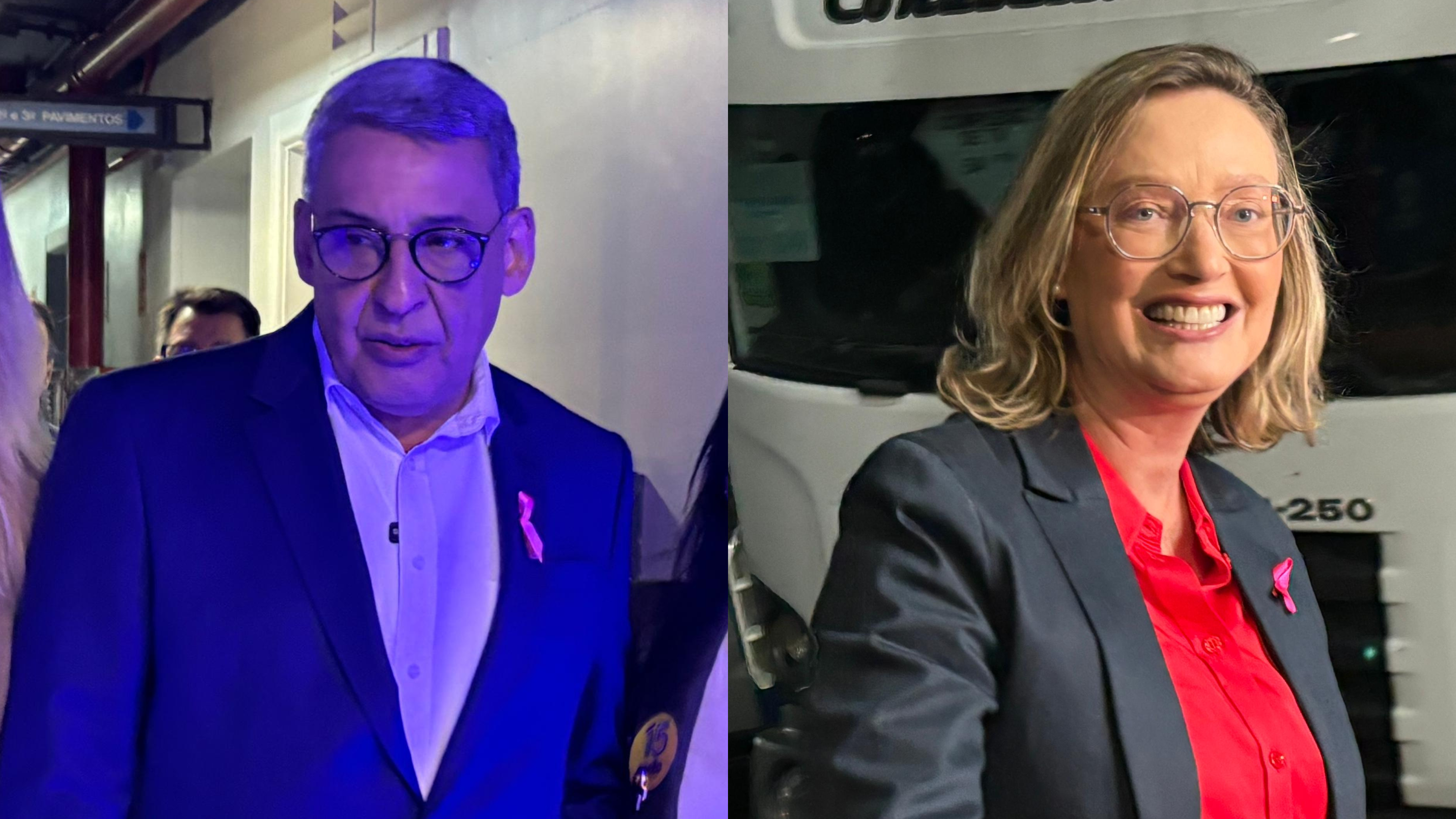 Sebastião Melo e Maria do Rosário na chegada do último debate para a Prefeitura de Porto Alegre