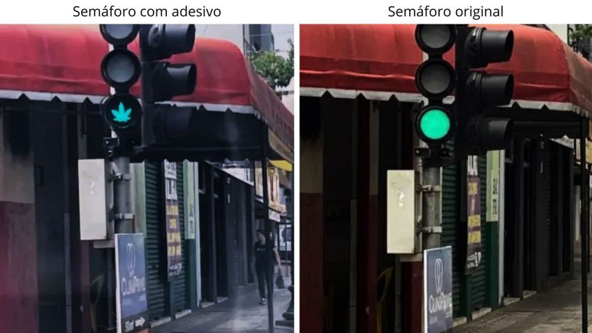 Semáforo com formato de maconha chama atenção no PR • Reprodução
