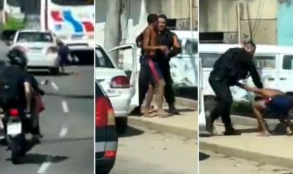 Imagem de destaque do post: Vídeo: Após tentar roubar celular, ladrão é "preso" por motorista e levado a viatura da PM